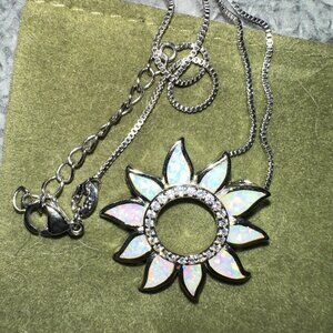 OPAL and CZ Sunflower pendant silver
